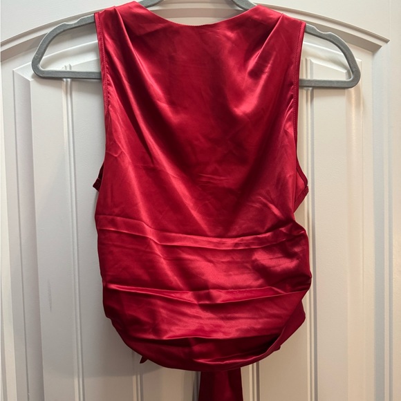 Tops - Sleek Red Satin Sleeveless Top